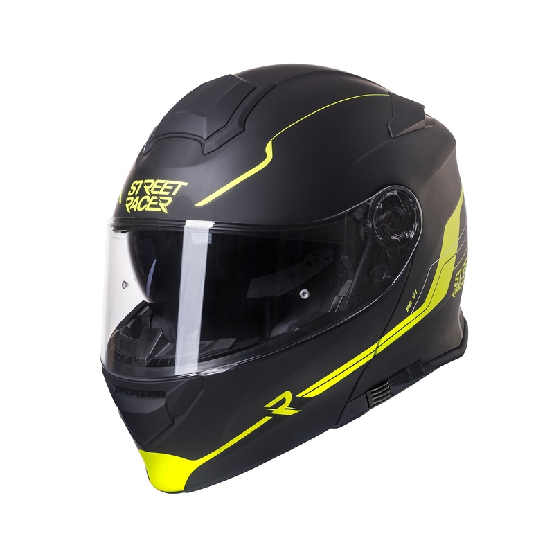 Szczękowy kask motocyklowy Street Racer SR V1 czarno-fluo żółty - II. jakość