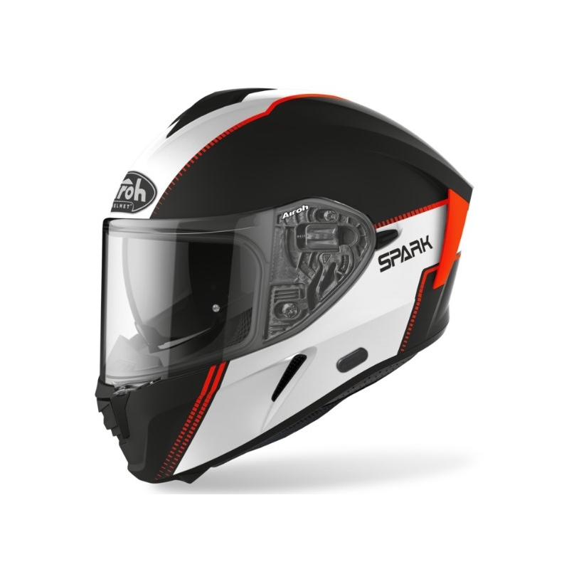 Integralny kask motocyklowy Airoh Spark Flow czarno-biało-pomarańczowy wyprzedaż