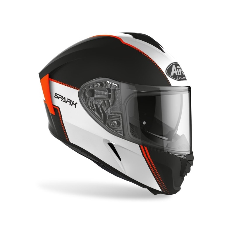 Integralny kask motocyklowy Airoh Spark Flow czarno-biało-pomarańczowy wyprzedaż