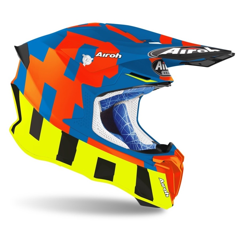 Motocrossowy kask Airoh Twist 2.0 Frame niebiesko-pomarańczowo-fluo żółty