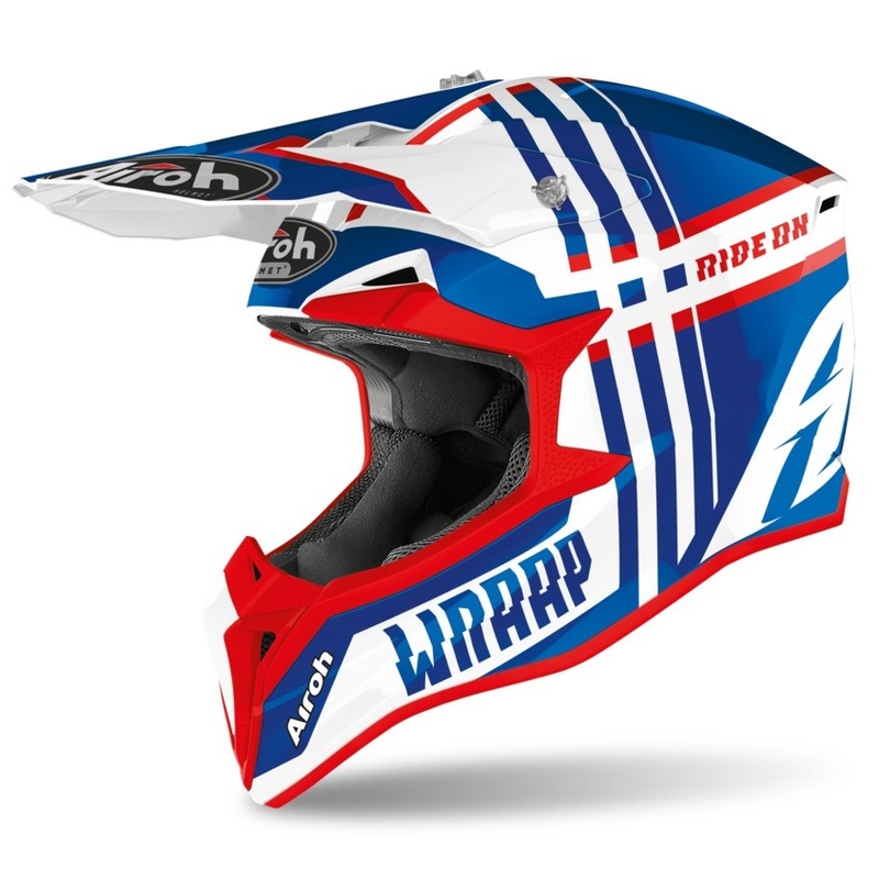 Motocrossowy kask Airoh Wraap Broken niebiesko-biało-czerwony