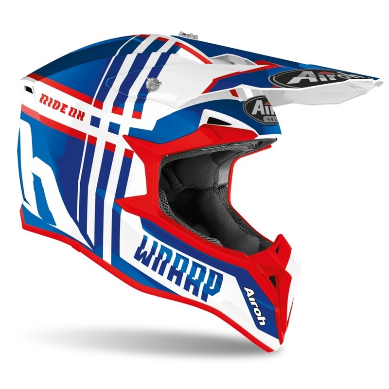 Motocrossowy kask Airoh Wraap Broken niebiesko-biało-czerwony