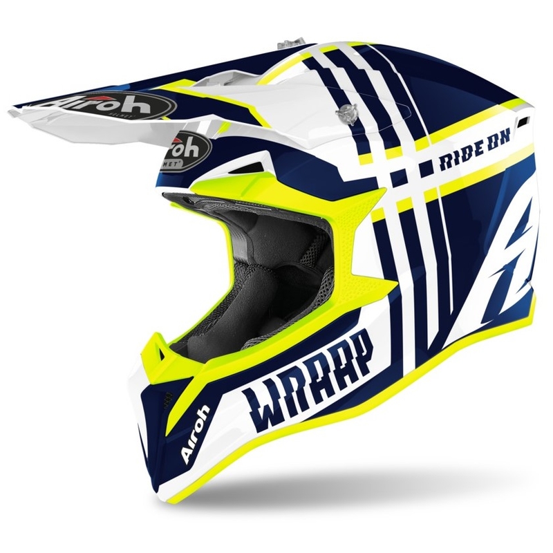 Motocrossowy kask Airoh Wraap Broken niebiesko-biało-fluo żółty
