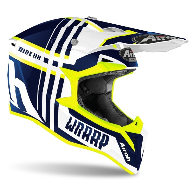 Motocrossowy kask Airoh Wraap Broken niebiesko-biało-fluo żółty