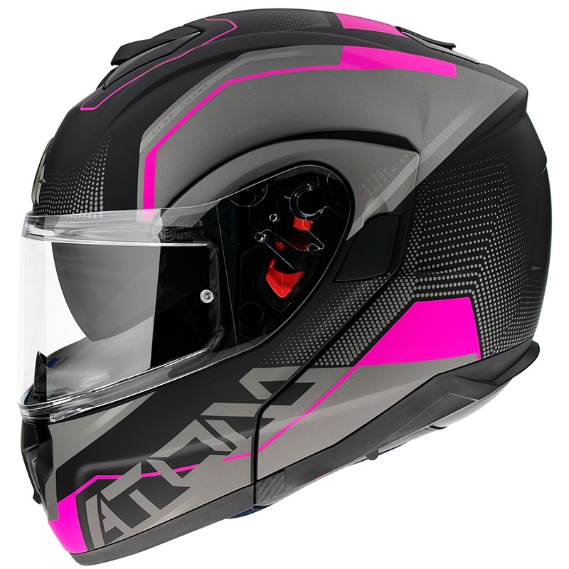 Szczękowy kask motocyklowy MT Atom SV Quark czarno-szaro-różowy wyprzedaż