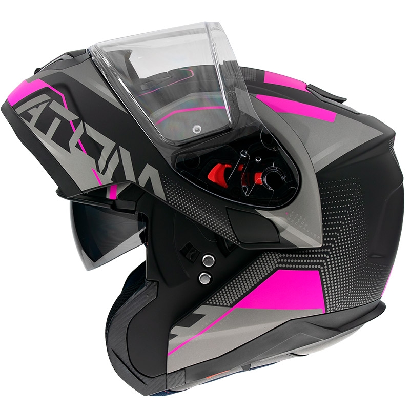 Szczękowy kask motocyklowy MT Atom SV Quark czarno-szaro-różowy wyprzedaż