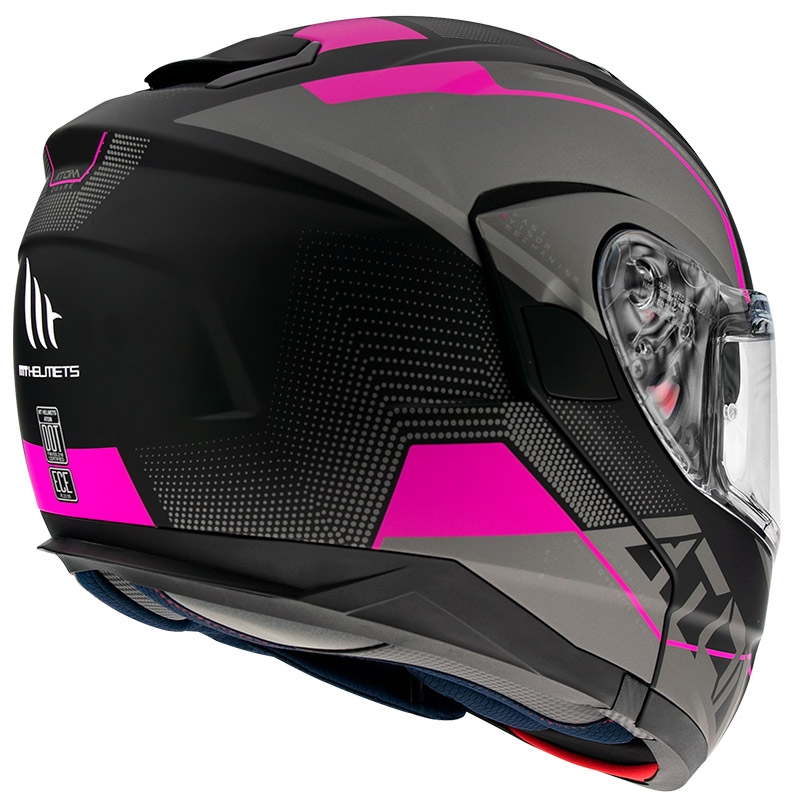 Szczękowy kask motocyklowy MT Atom SV Quark czarno-szaro-różowy wyprzedaż