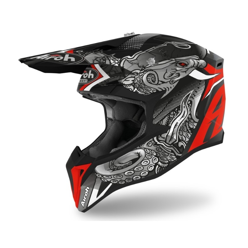 Motocrossowy kask Airoh Wraap Octopus czarno-czerwony