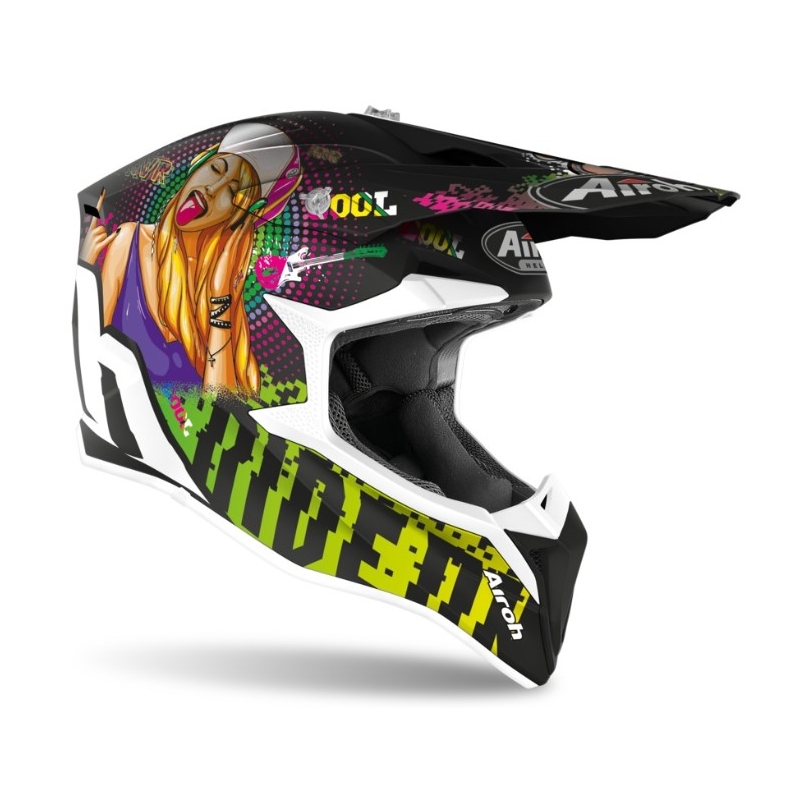 Motocrossowy kask Airoh Wraap Pin Up czarno-zielono-różowy