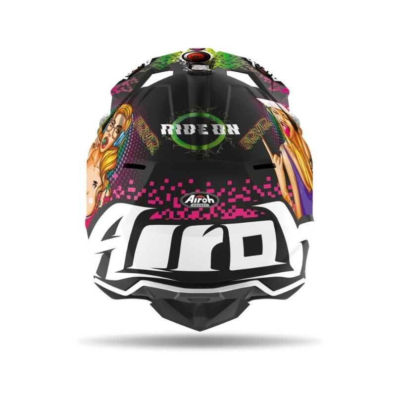 Motocrossowy kask Airoh Wraap Pin Up czarno-zielono-różowy