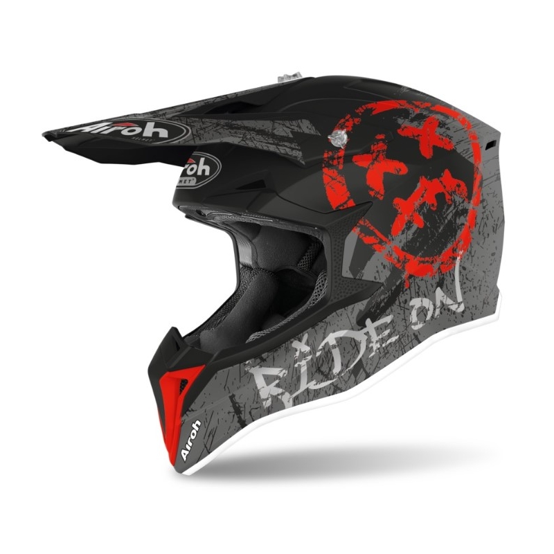 Motocrossowy kask Airoh Wraap Smile szaro-czerwony