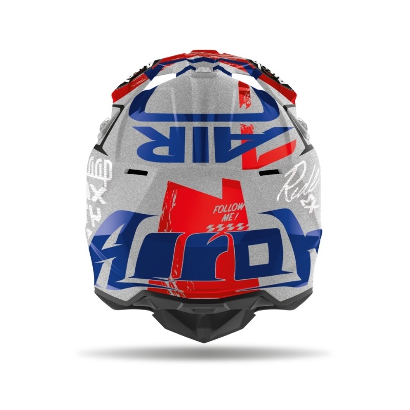 Motocrossowy kask Airoh Wraap Street szaro-niebiesko-czerwony
