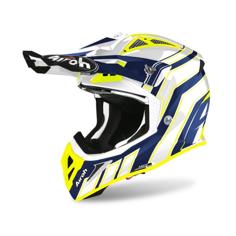 Motocrossowy kask Airoh Aviator Ace Art niebiesko-biało-fluo żółty 2021