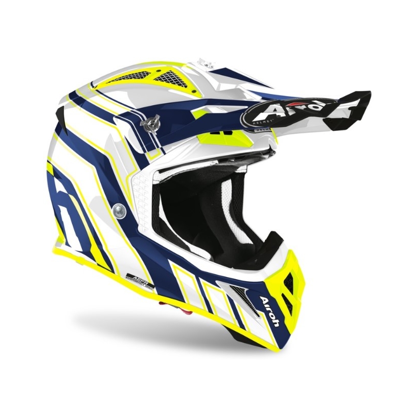 Motocrossowy kask Airoh Aviator Ace Art niebiesko-biało-fluo żółty 2021