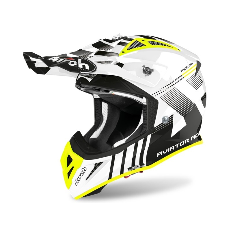 Motocrossowy kask Airoh Aviator Ace Nemesi biało-czarno-fluo żółty wyprzedaż