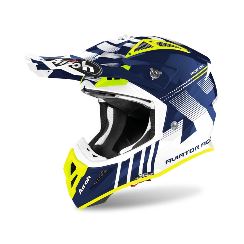 Motocrossowy kask Airoh Aviator Ace Nemesi biało-niebiesko-fluo żółty
