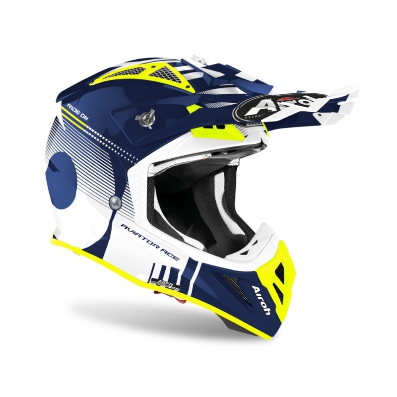 Motocrossowy kask Airoh Aviator Ace Nemesi biało-niebiesko-fluo żółty