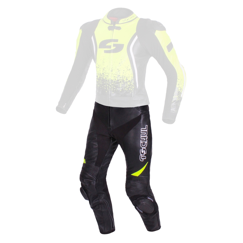 Skórzane spodnie motocyklowe Tschul 585 czarno-fluo żółte wyprzedaż