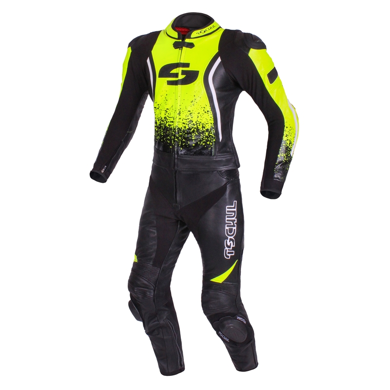 Skórzane spodnie motocyklowe Tschul 585 czarno-fluo żółte wyprzedaż