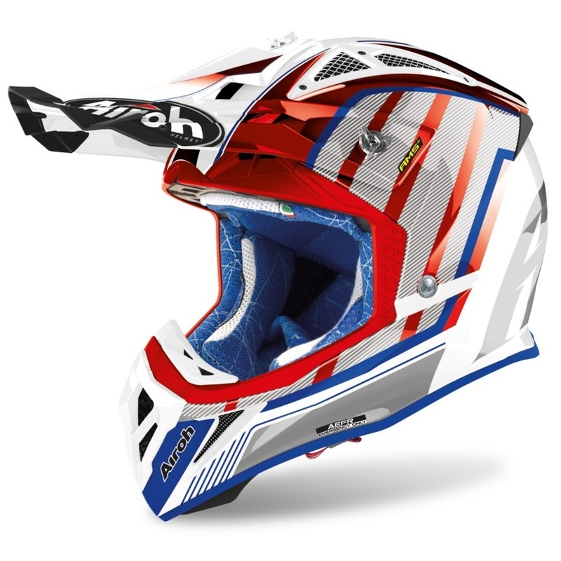 Motocrossowy kask Airoh Aviator Glow 2.3 AMS2 czerwono-niebiesko-szary