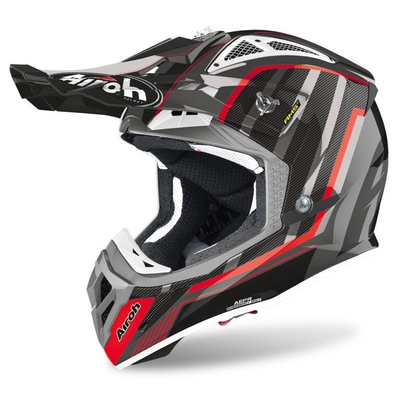 Motocrossowy kask Airoh Aviator Glow 2.3 AMS2 srebrno-czarno-czerwony