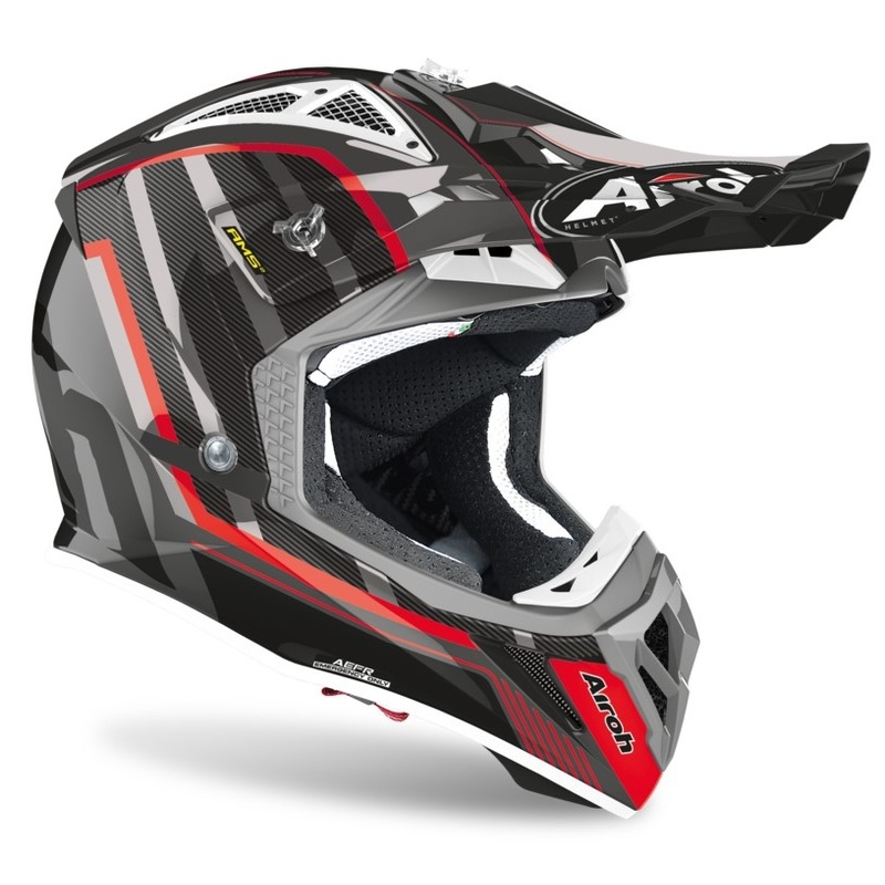 Motocrossowy kask Airoh Aviator Glow 2.3 AMS2 srebrno-czarno-czerwony