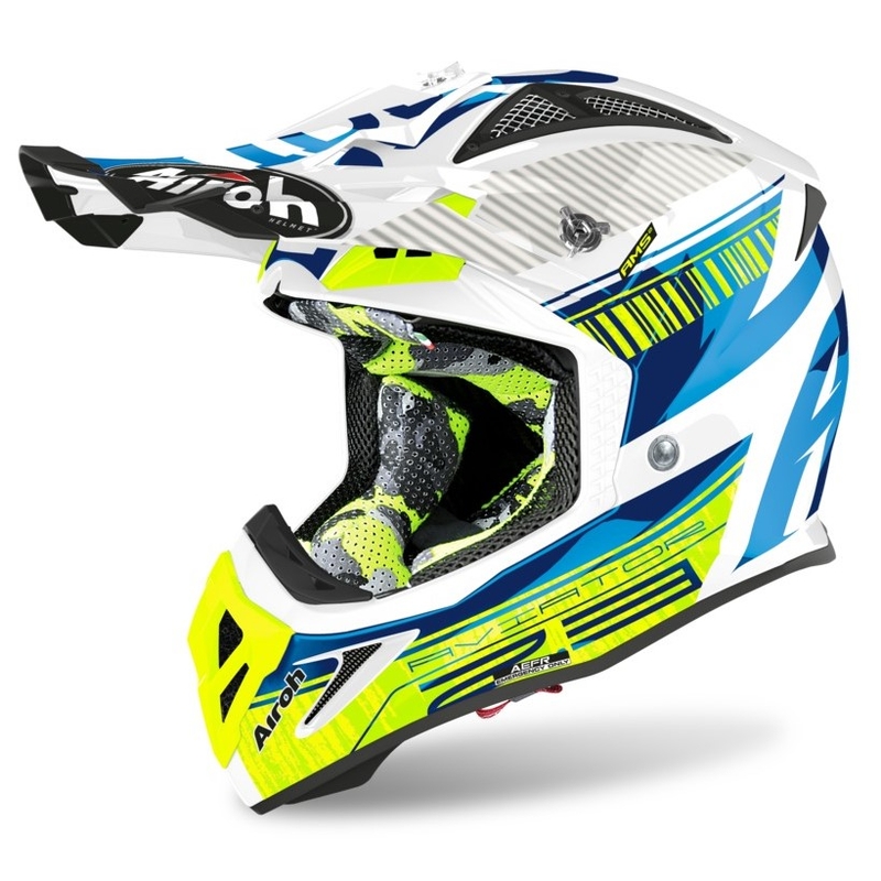 Motocrossowy kask Airoh Aviator Novak 2.3 AMSS niebiesko-fluo żółty
