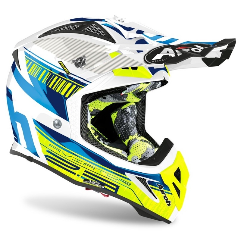 Motocrossowy kask Airoh Aviator Novak 2.3 AMSS niebiesko-fluo żółty