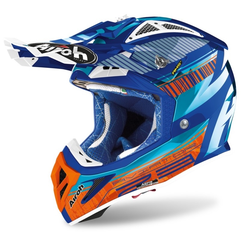 Motocrossowy kask Airoh Aviator Novak 2.3 AMSS tyrkusowo-pomarańczowo-niebieski