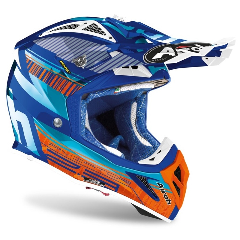 Motocrossowy kask Airoh Aviator Novak 2.3 AMSS tyrkusowo-pomarańczowo-niebieski