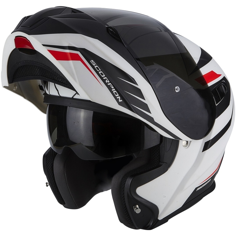 Szczękowy kask motocyklowy Scorpion EXO-920 Shuttle czarno-biało-czerwony wyprzedaż