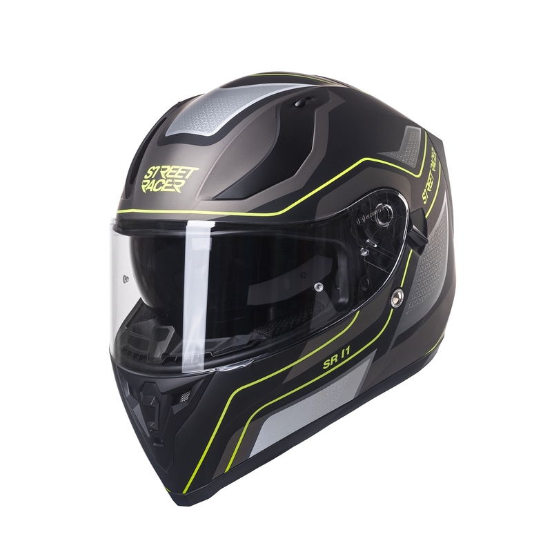 Integralny kask motocyklowy Street Racer SR I1 czarno-szaro fluo żółty - II. jakość