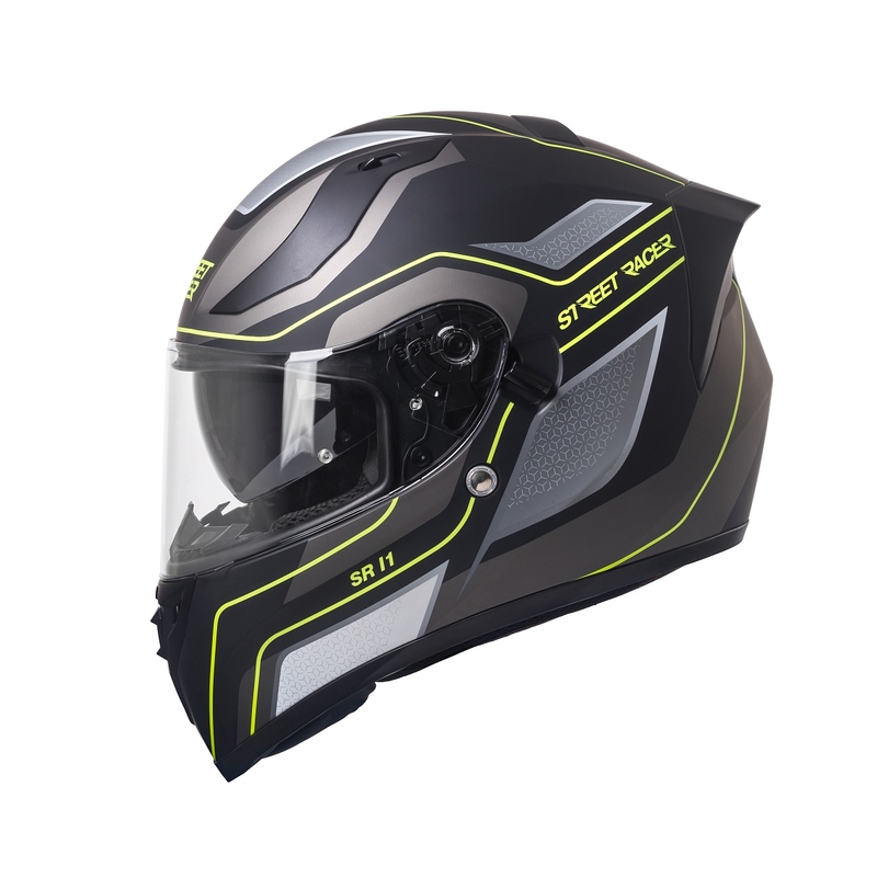 Integralny kask motocyklowy Street Racer SR I1 czarno-szaro fluo żółty - II. jakość