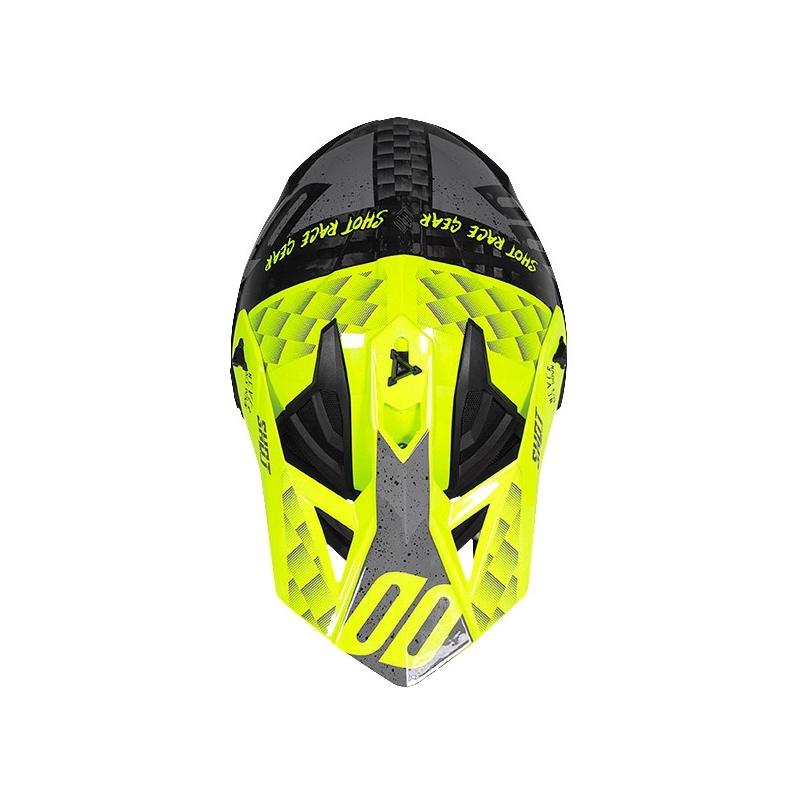 Motocrossowy kask Shot Lite Rush Carbon czarno-szaro-fluo żółty