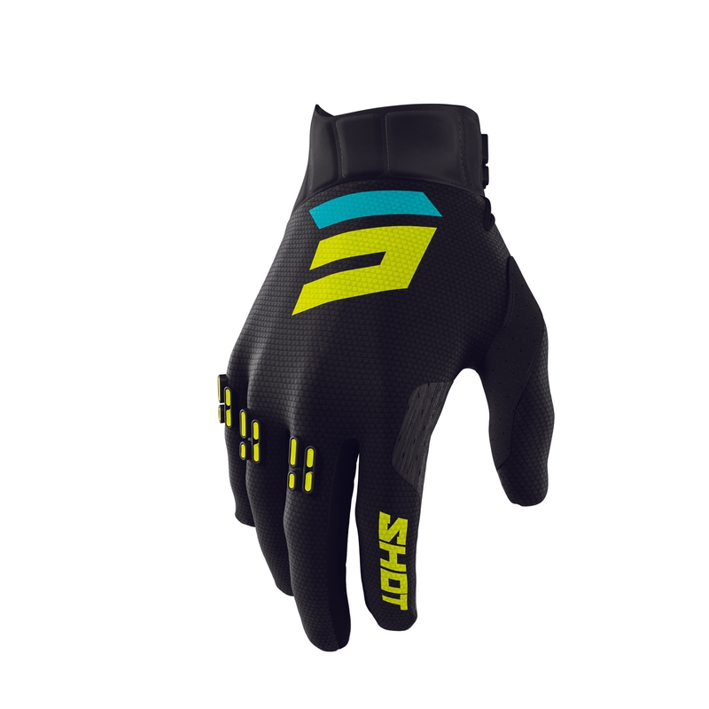 Motocrossowe rękawice Shot Aerolite Airflow czarno-żółto-zielone