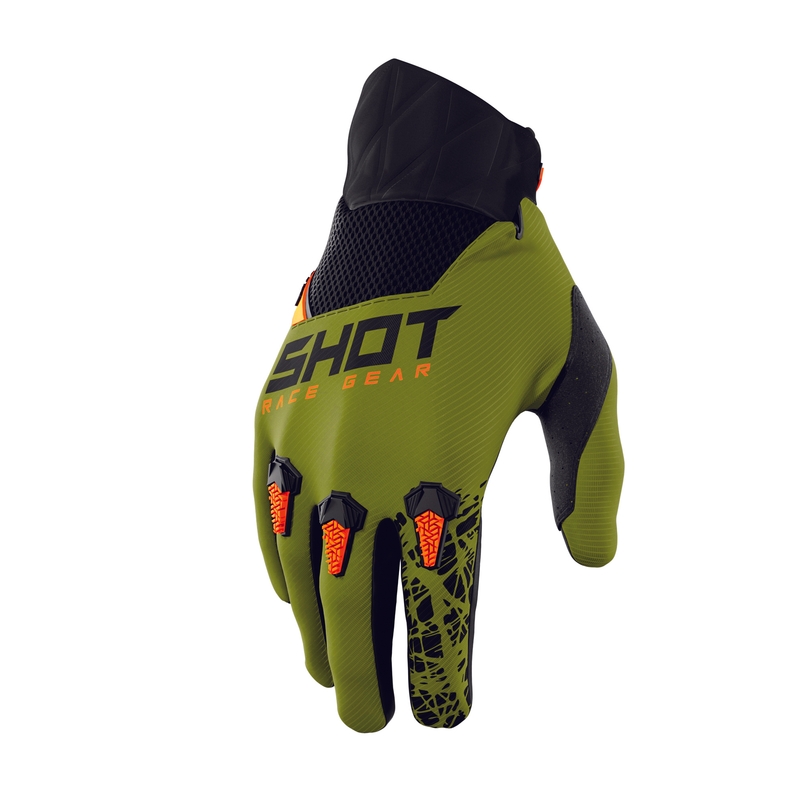 Motocrossowe rękawice Shot Devo Storm czarno-khaki zielone wyprzedaż