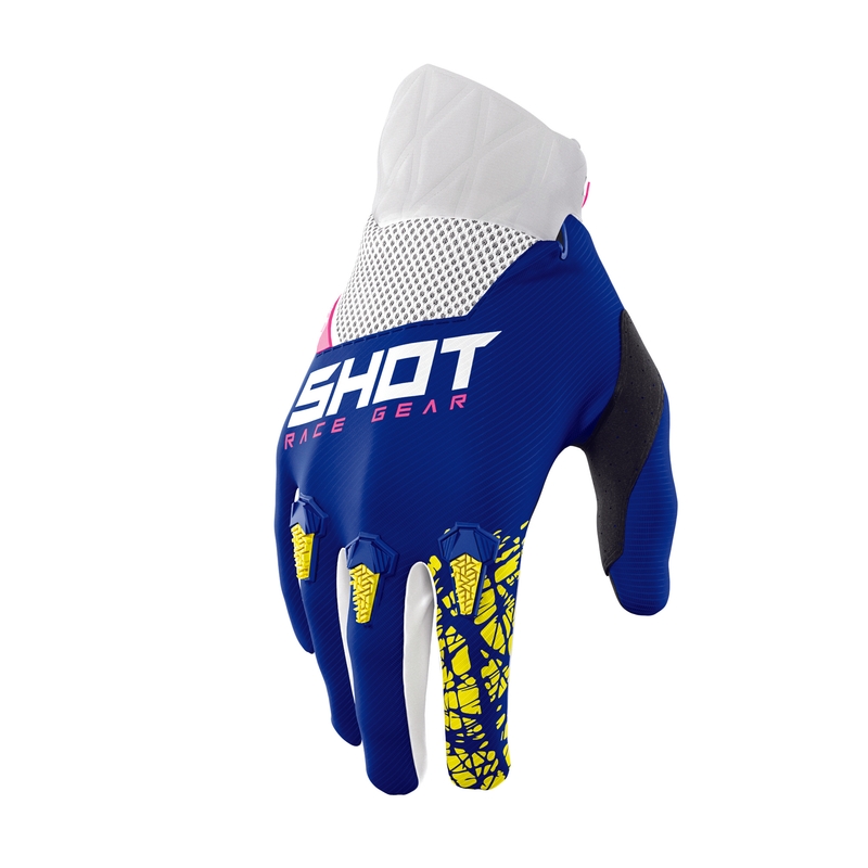 Motocrossowe rękawice Shot Devo Storm niebiesko-żółto-biało-różowe wyprzedaż