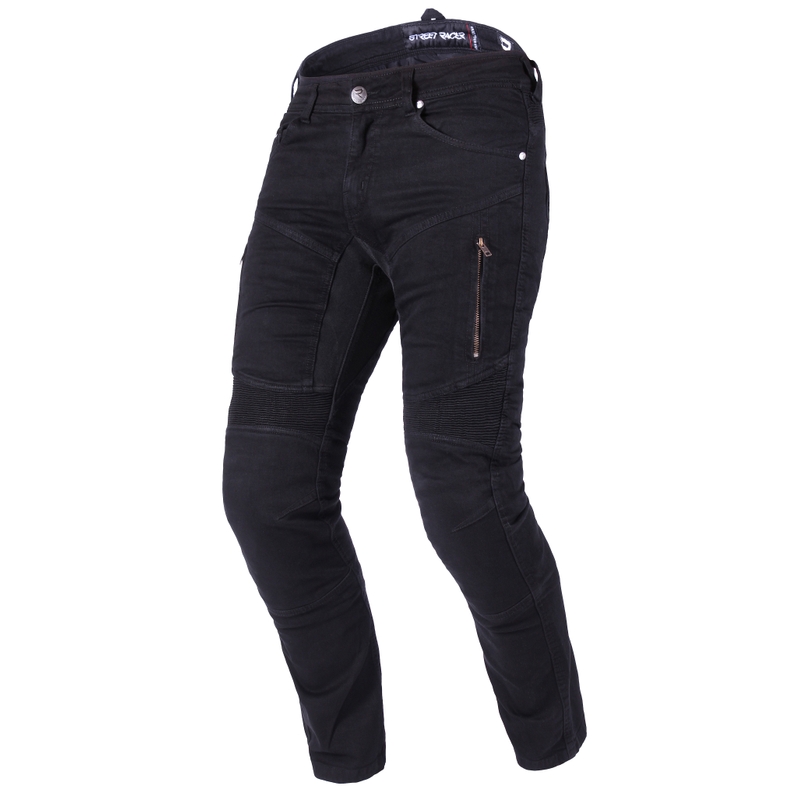 Jeansy motocyklowe Street Racer Stretch II CE czarne przedłużone
