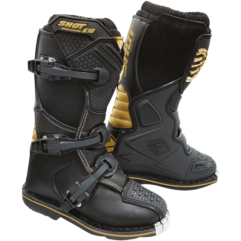 Dziecięce buty motocyklowe Shot K10 2.0 czarno-złote wyprzedaż