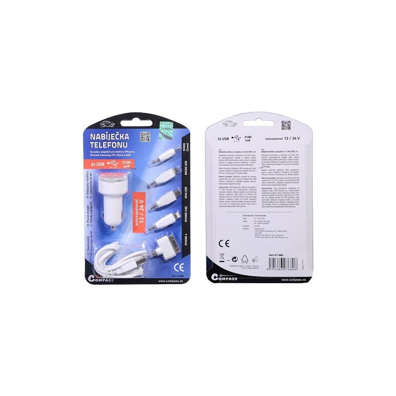 Ładowarka telefonu 12V 2,1A (iPhone 4/5/6, micro USB, Nokia)