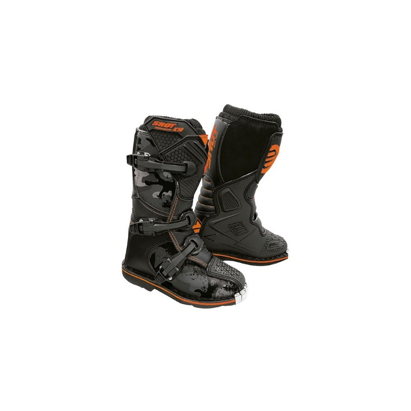 Dziecięce buty motocyklowe Shot K10 2.0 czarno-camo-fluo pomarańczowe wyprzedaż