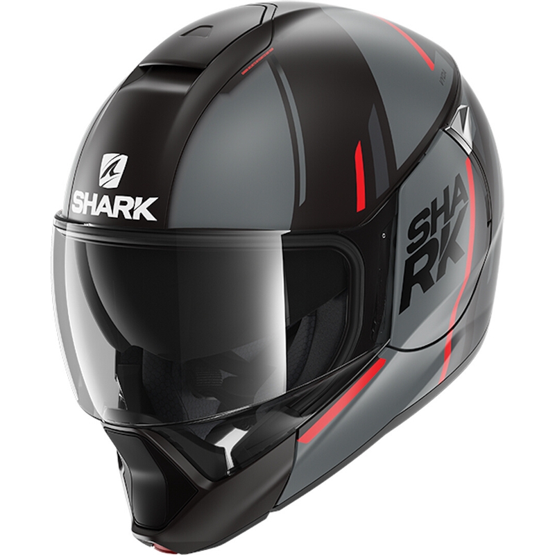 Szczękowy kask motocyklowy SHARK EVOJET Vyda czarno-szaro-czerwony
