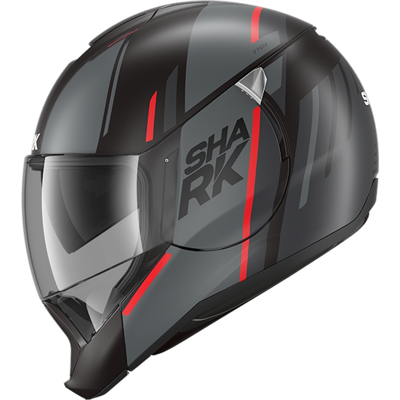 Szczękowy kask motocyklowy SHARK EVOJET Vyda czarno-szaro-czerwony