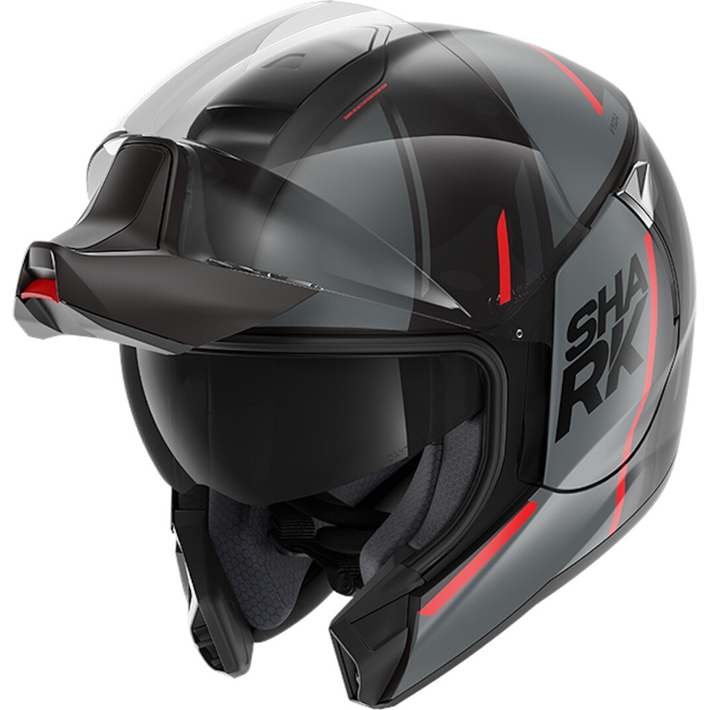 Szczękowy kask motocyklowy SHARK EVOJET Vyda czarno-szaro-czerwony