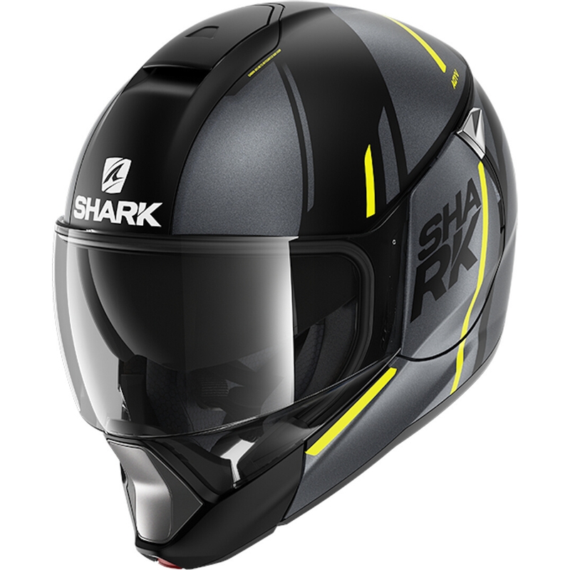 Szczękowy kask motocyklowy SHARK EVOJET Vyda czarno-szaro-żółty