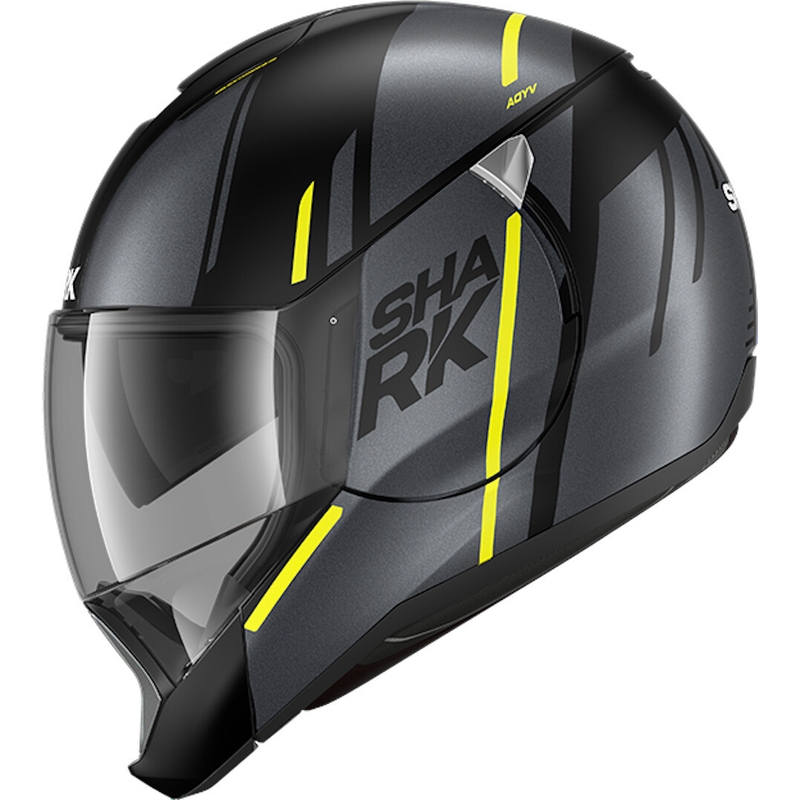 Szczękowy kask motocyklowy SHARK EVOJET Vyda czarno-szaro-żółty