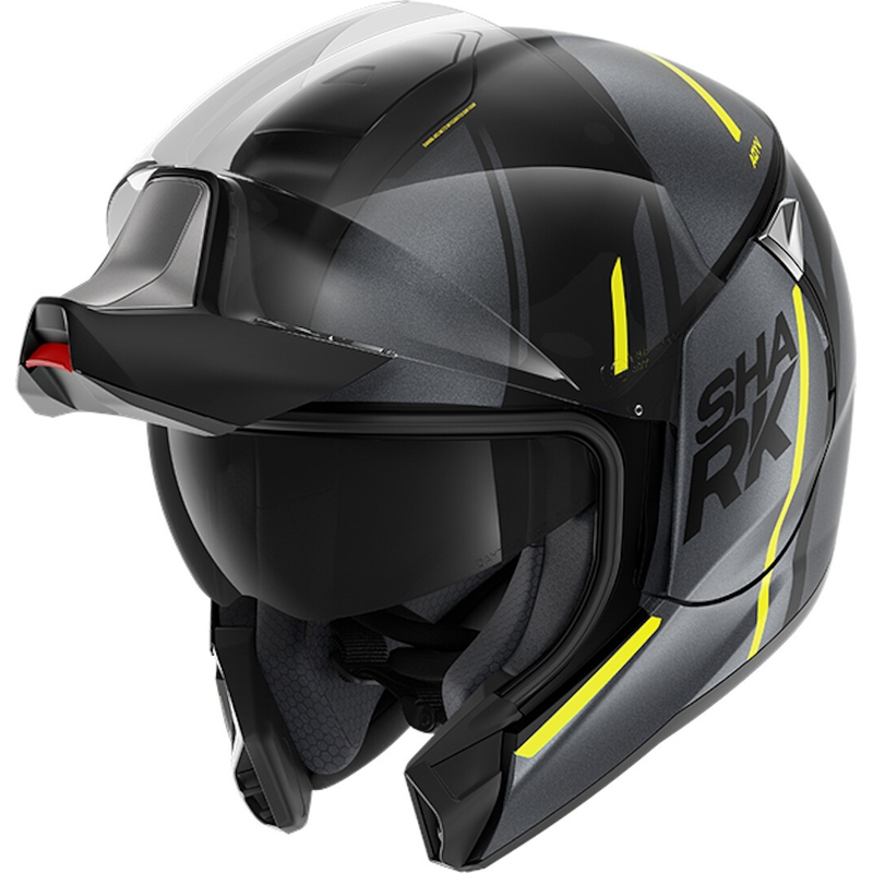 Szczękowy kask motocyklowy SHARK EVOJET Vyda czarno-szaro-żółty