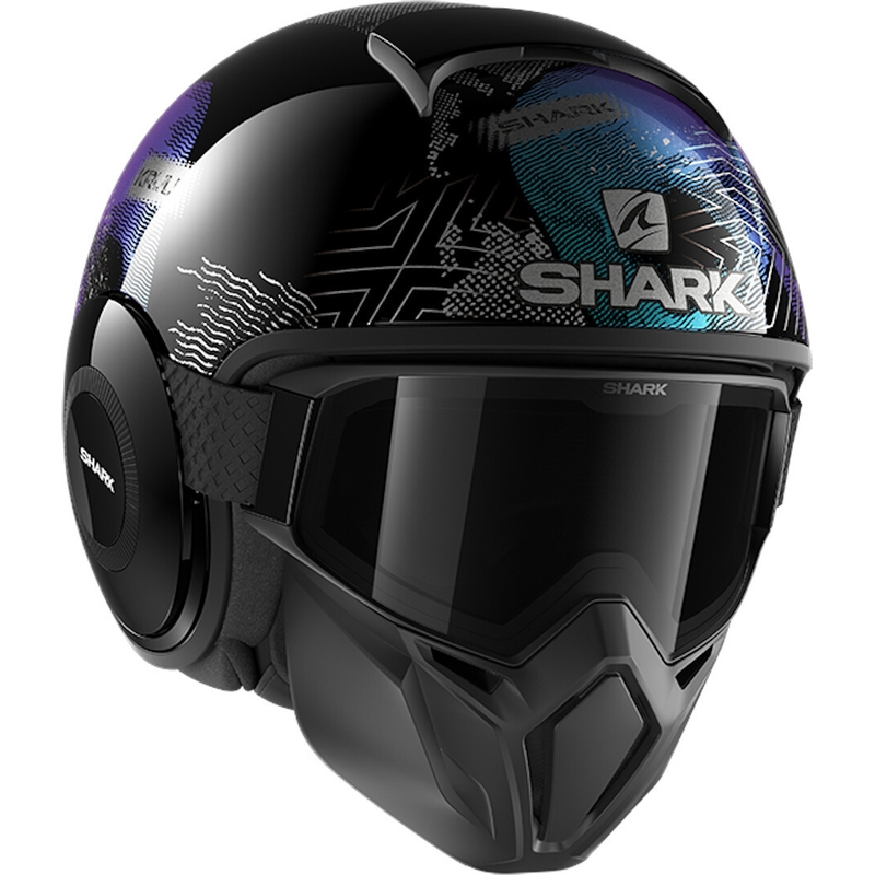 Otwarty hełm z maską SHARK STREET-DRAK Krull czarno-zielono-fioletowy