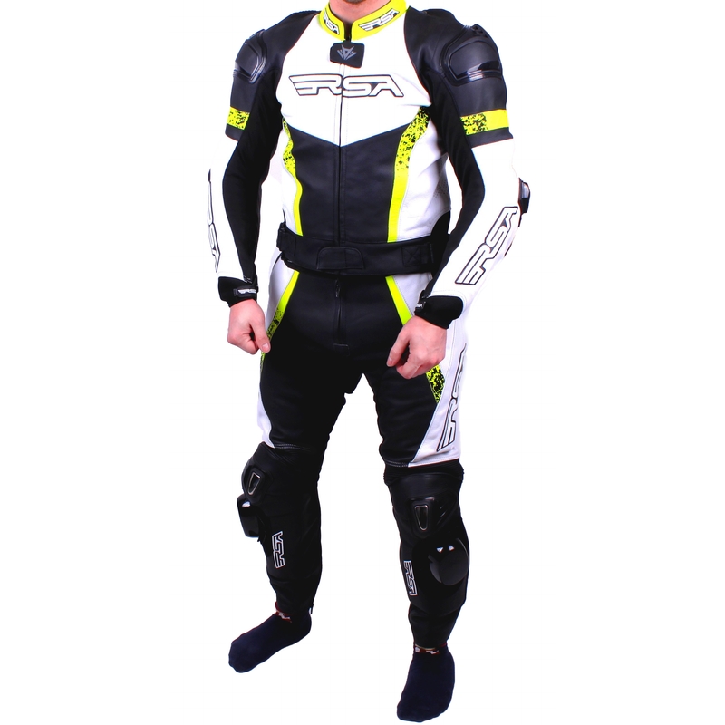Męski kombinezon motocyklowy RSA Race Glass black-white-fluo yellow wyprzedaż.