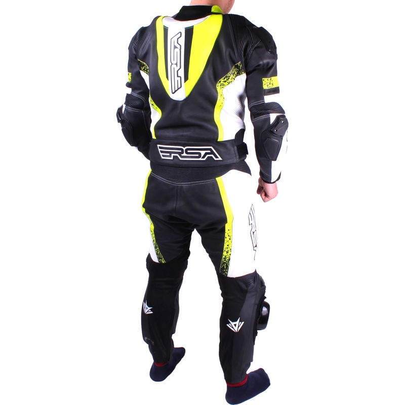 Męski kombinezon motocyklowy RSA Race Glass black-white-fluo yellow wyprzedaż.